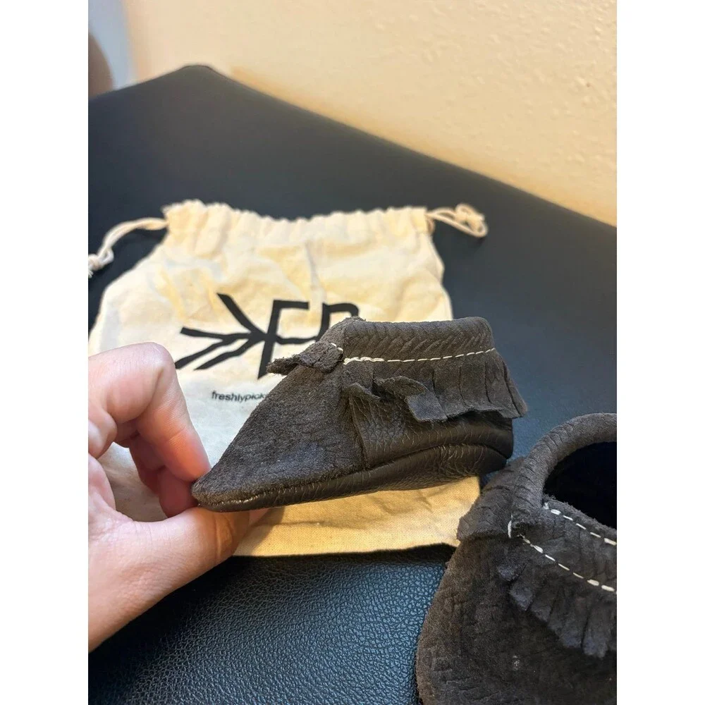 Freshly Picked Grey Brown Suede Leather Moccasins Size 4
